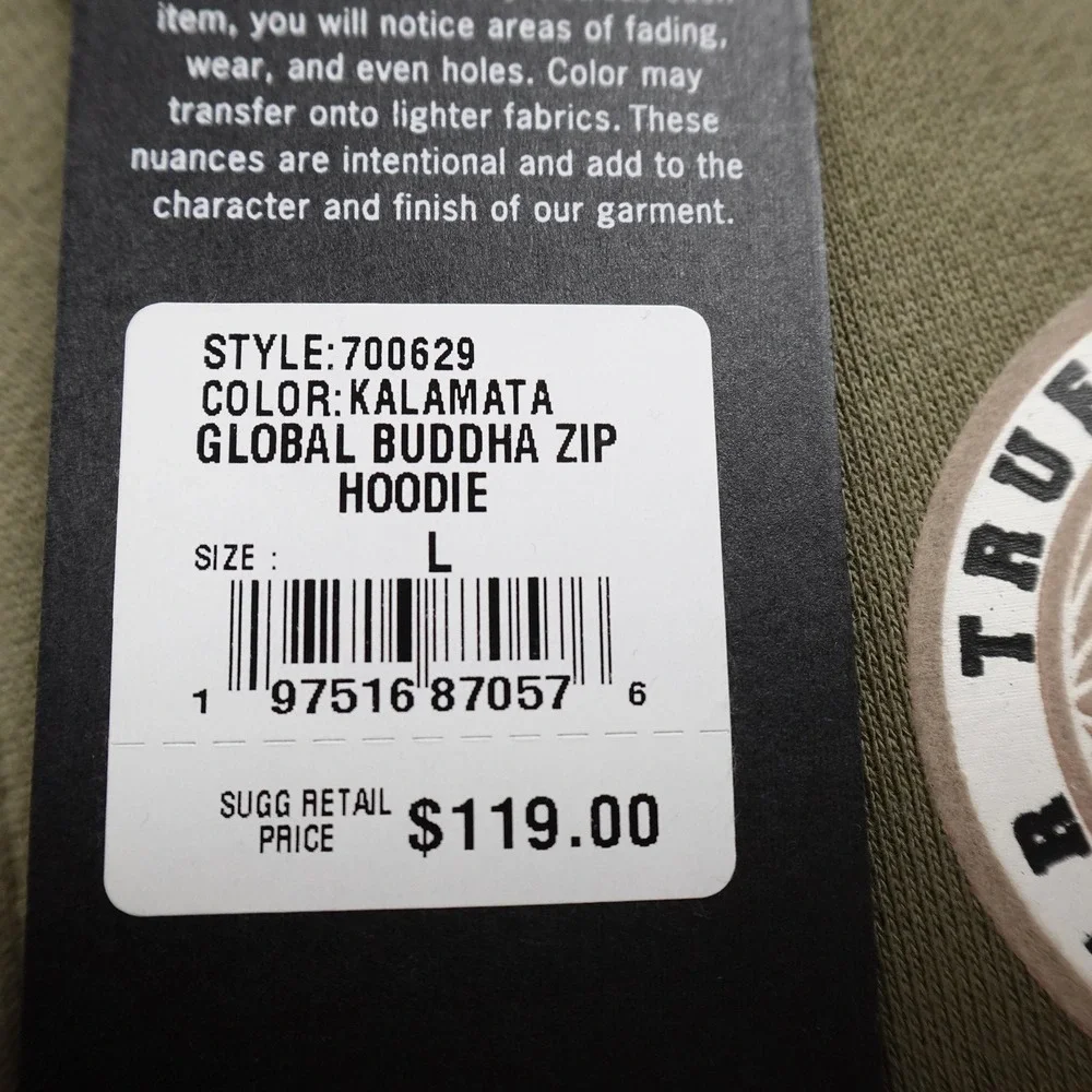 NEW True Religion Hoodie Mens L Green Buddha Graphic Full Zip Sweatshirt‎ Jacket
